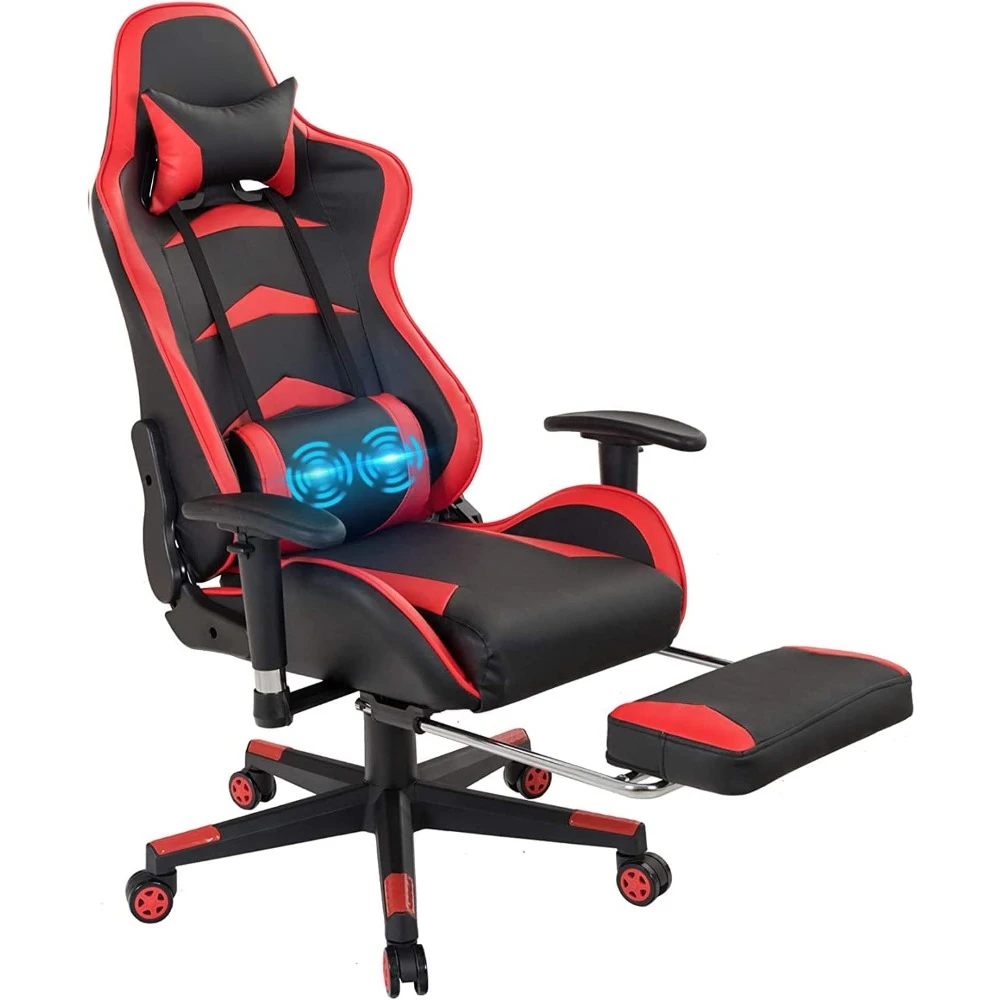 

Ergonomic Gaming Chairs with Footrest, Lumbar Massage and Headrest, High-Back Leather Recliner Rolling Swivel Gaming Chair