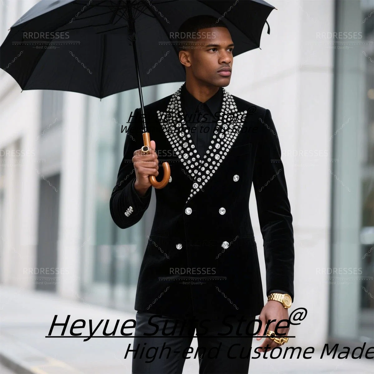 

Customized Formal Men Suits Shiny Diamond Groom Wedding Tuxedos Slim Fit Double Breasted 2 Pieces Sets Formal Costume Homme