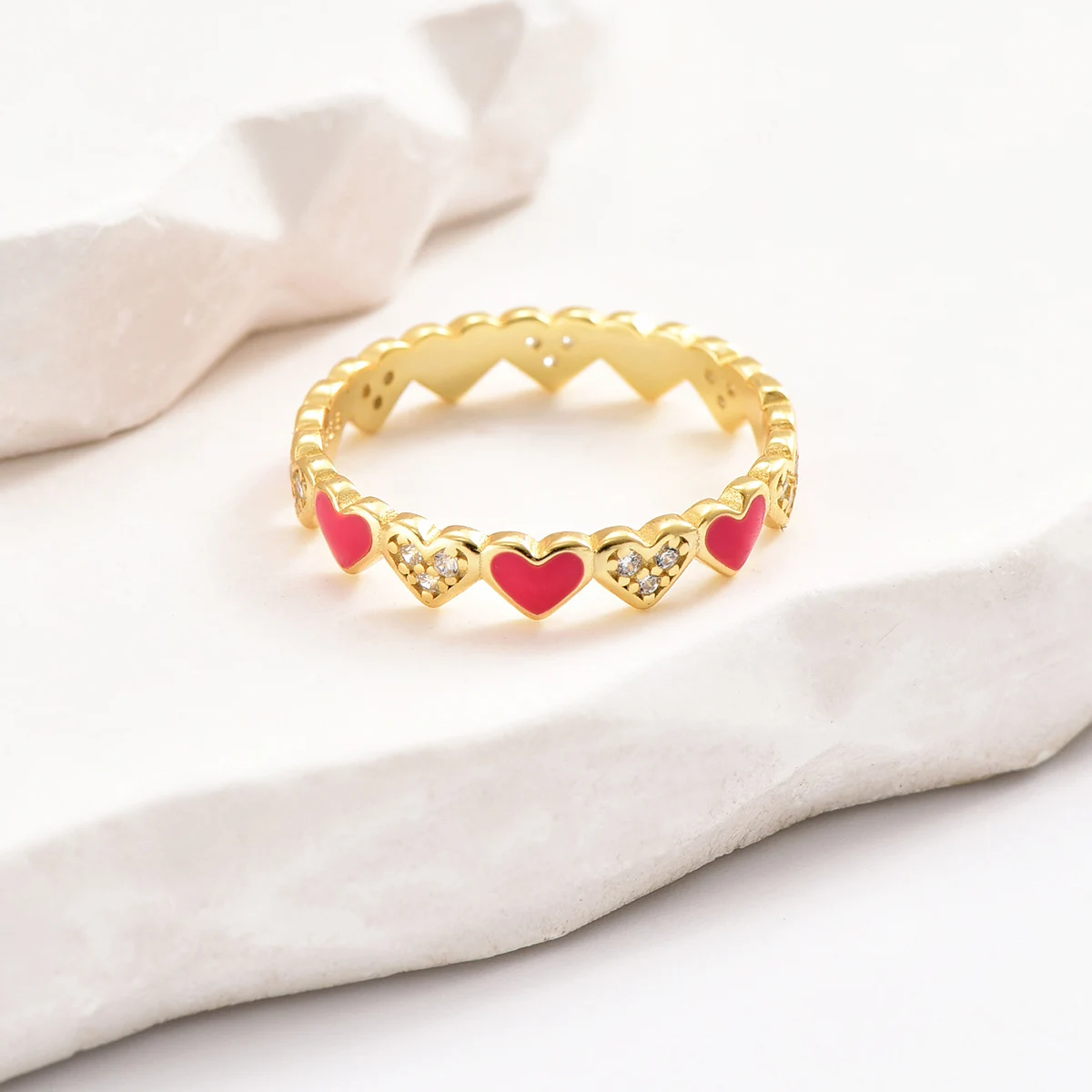 

A drop oil peach heart heart love zircon ring with 925 sterling silver, sweet and fresh, exquisite Japanese and Korean women, pe