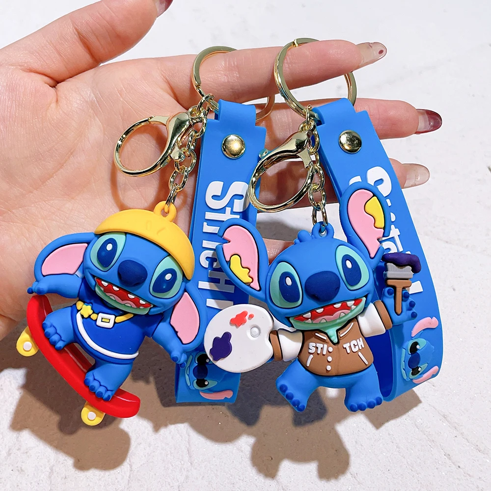 Disney Lilo and Stitch Keychain Cartoon Pink Purple Stitch Doll Keyring Kawaii Children Toys Pendant Keychains Christmas Gifts