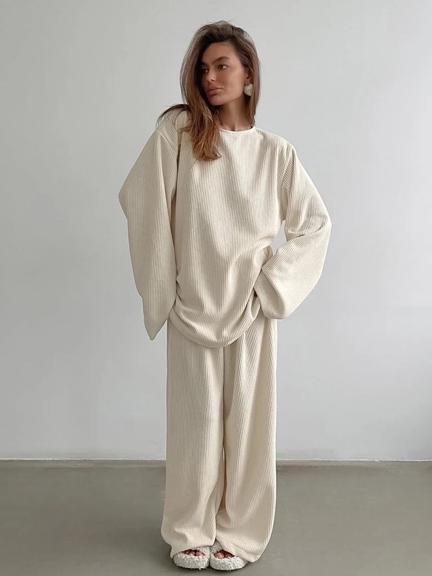 

Домашняя одежда Marthaqiqi, свободная женская одежда для сна с длинными рукавами, ночные рубашки с круглым вырезом, брюки, повседневная женская ночная одежда, костюмы из 2 предметов, зимние костюмы