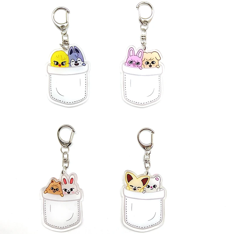 4 قطعة/المجموعة KPOP الاكريليك سلاسل المفاتيح اكسسوارات لطيف حقيبة قلادة للهدايا المشجعين