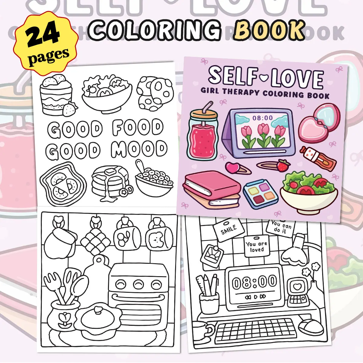 Self-love coloring book with colorful and heartwarming pictures for stress relief, emotional building and creative expression