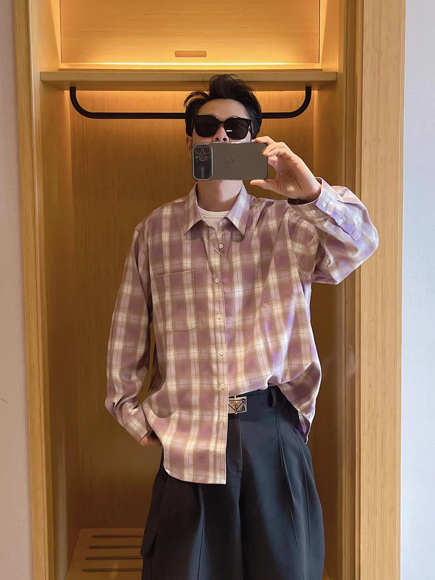 

Large Size Men's Plaid Long Sve irt Vintage American Sle Purple Cheered Lazy Faion Casual Breathable Cotton Top
