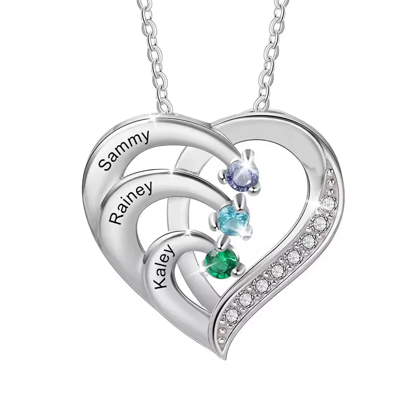 

Dascusto Christmas Jewelry Gifts Custom Promise Necklace Heart Pendant with Engraved Names Personalized Name Necklace with Birth