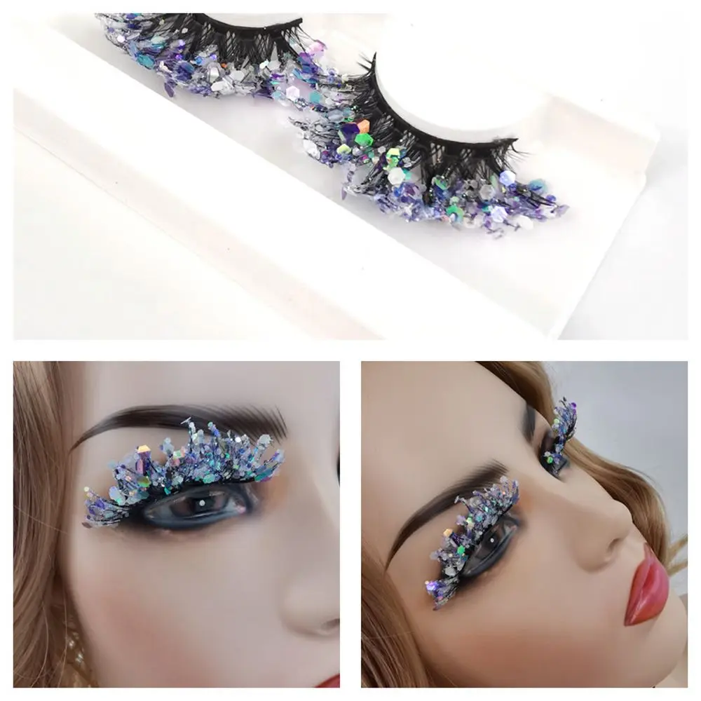 Fluffy Party Stage Makeup Women False Eyelashes Glitter Colored Eyelashes Luminous Eyelashes Fake Eyelashes Lashes Extension