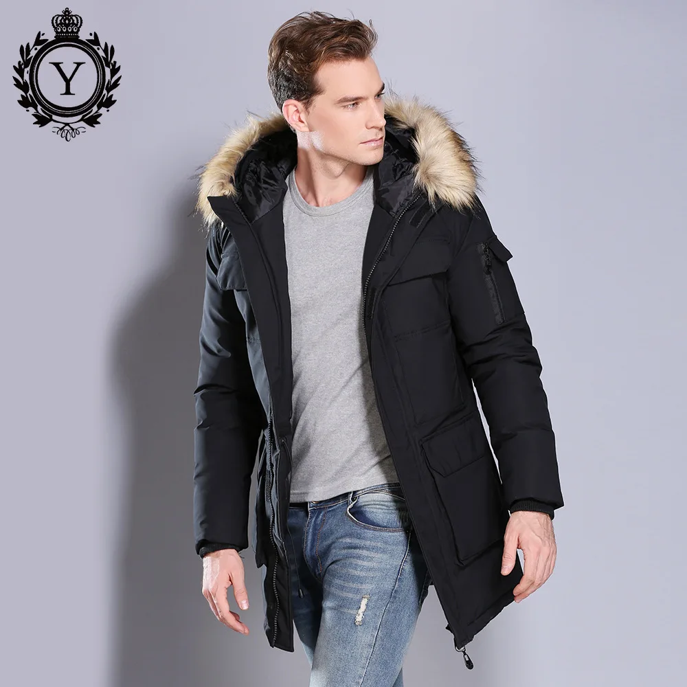 Medium and Long Multi-pocket Large Fur Collar Hooded Cotton-padded Jacket, Men's New Winter Thick Warm Zipper Down Padded Jacket