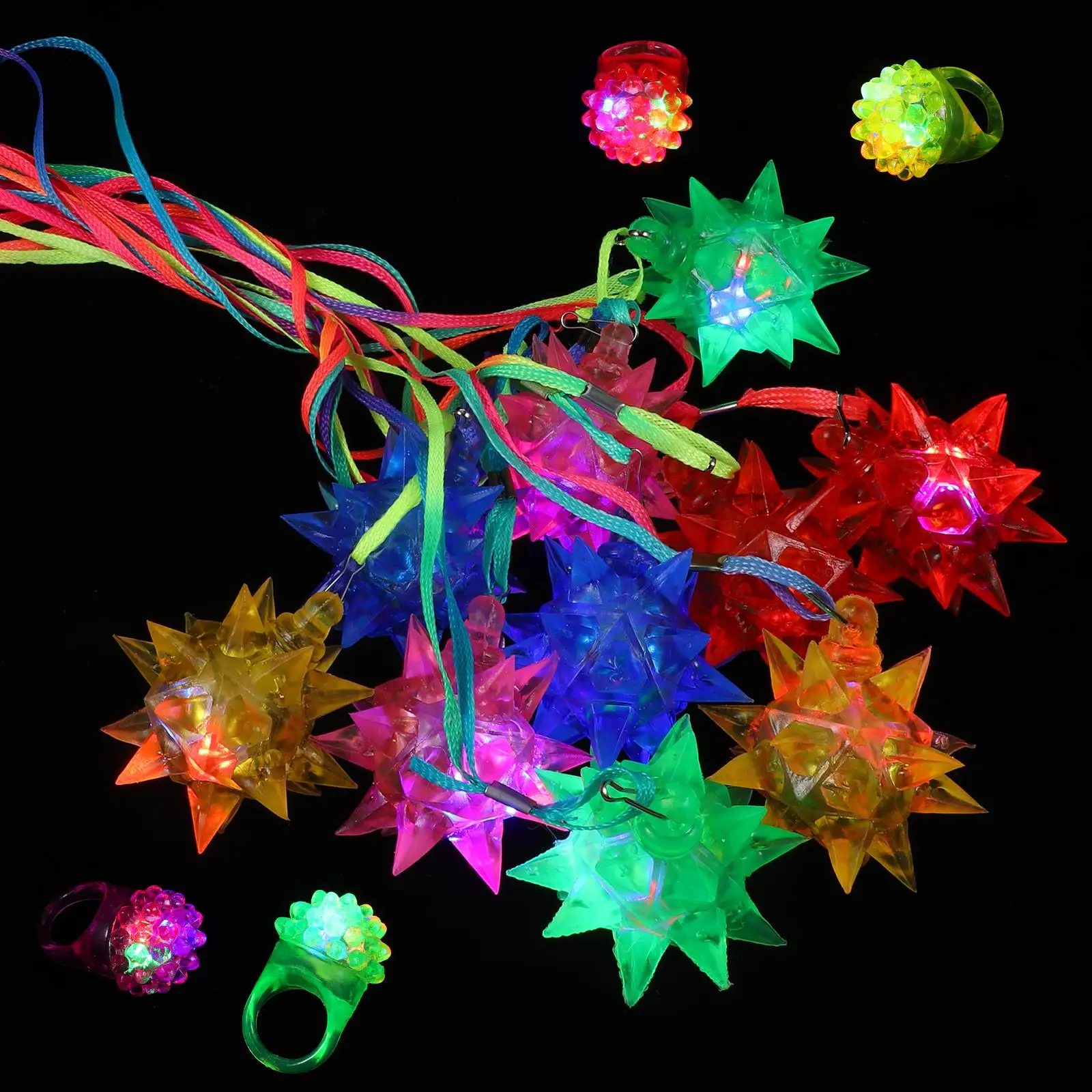

22Pcs Glow Star Necklace Kids Cartoon Jewelry Party Pendant Night Light Gifts Strawberry Rings Planet Necklaces Toys