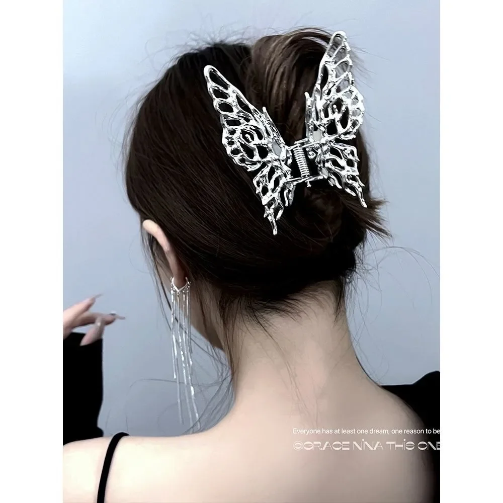 Female Liquid Alloy Hairpin Metal Hollow Butterfly Hair Claw Crab Cross Geometric Hair Clip Fashion Women Shark Clip Headpiece