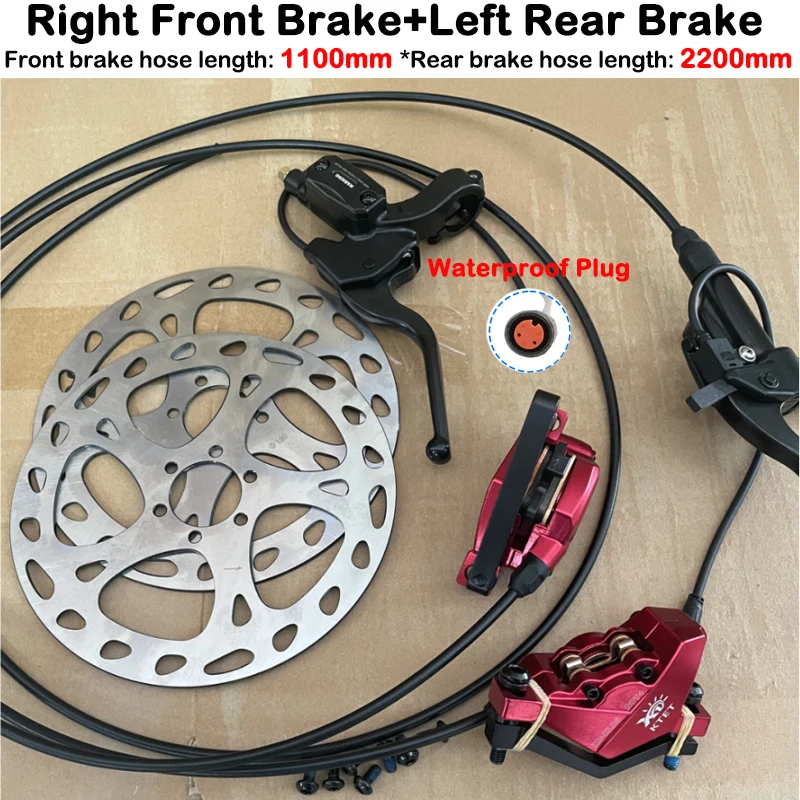 2 Piston Red Ebike Hydraulic Disc Brake Kit Ebike Power Cut Off Brake Level Bicycle Dual Disc Oil Brakes image 3