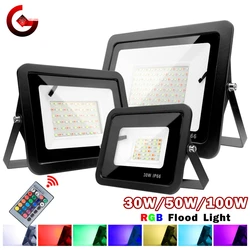 RGB Flood Light Lâmpada 30W 50W 100W AC220V Iluminação de jardim ao ar livre Floodlight Refletor impermeável Led Rgb Spotlight com controle remoto