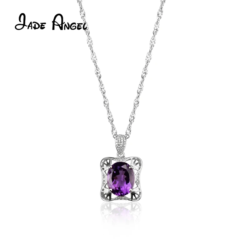 JADE ANGEL 100% Real 925 Sterling Silver Neck Necklace Inlay Geometrical Hollowed-out Pendant Inlay Zircon for Women Jewelry