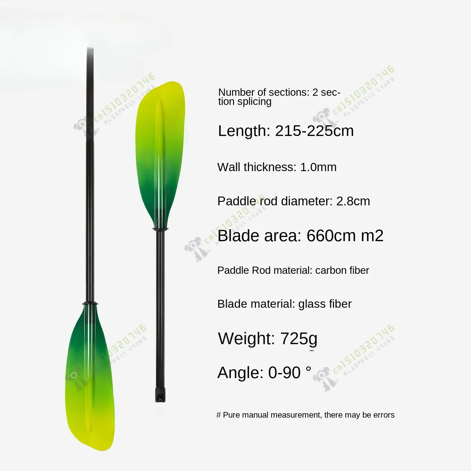 Transparent green kayak paddle KAYAK carbon fiber glass leaf carbon rod, ocean boat double head pulp