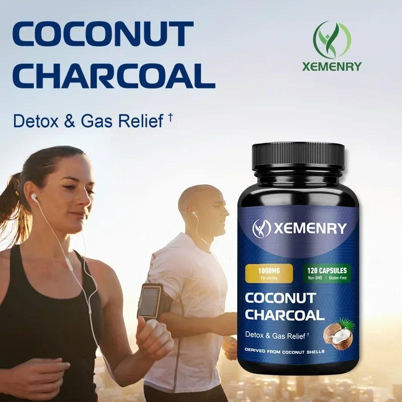 

Coconut Charcoal Capsules 1000mg - Helps Relieve Gas & Bloating, Detox & Bowel, Digestive Supplement