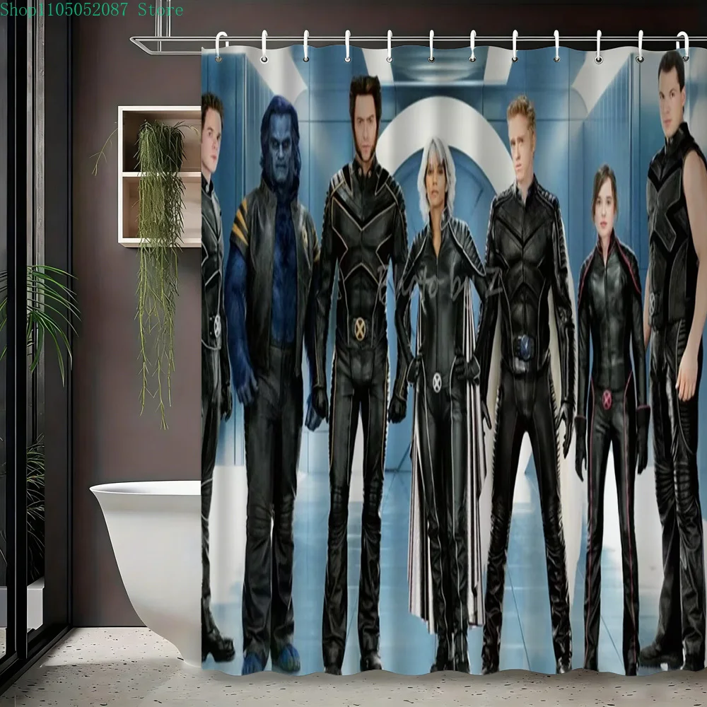 

Водонепроницаемая занавеска для душа с изображением команды X-Men в черных костюмах для декора ванной комнаты в стиле супергероев ✨