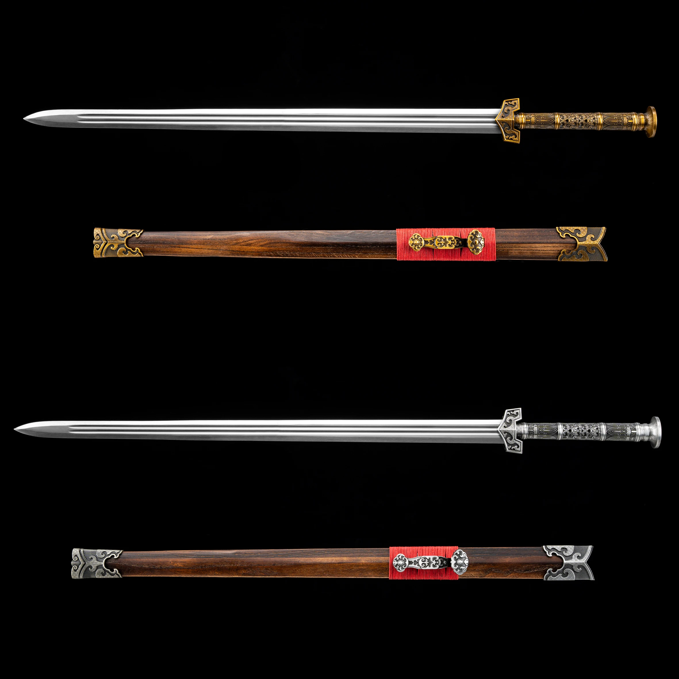 Chinese Ruyi Double-Groove Han Sword, Full Tang Solid Steel Blade.Ideal gift for ninja martial arts training, unsharpened