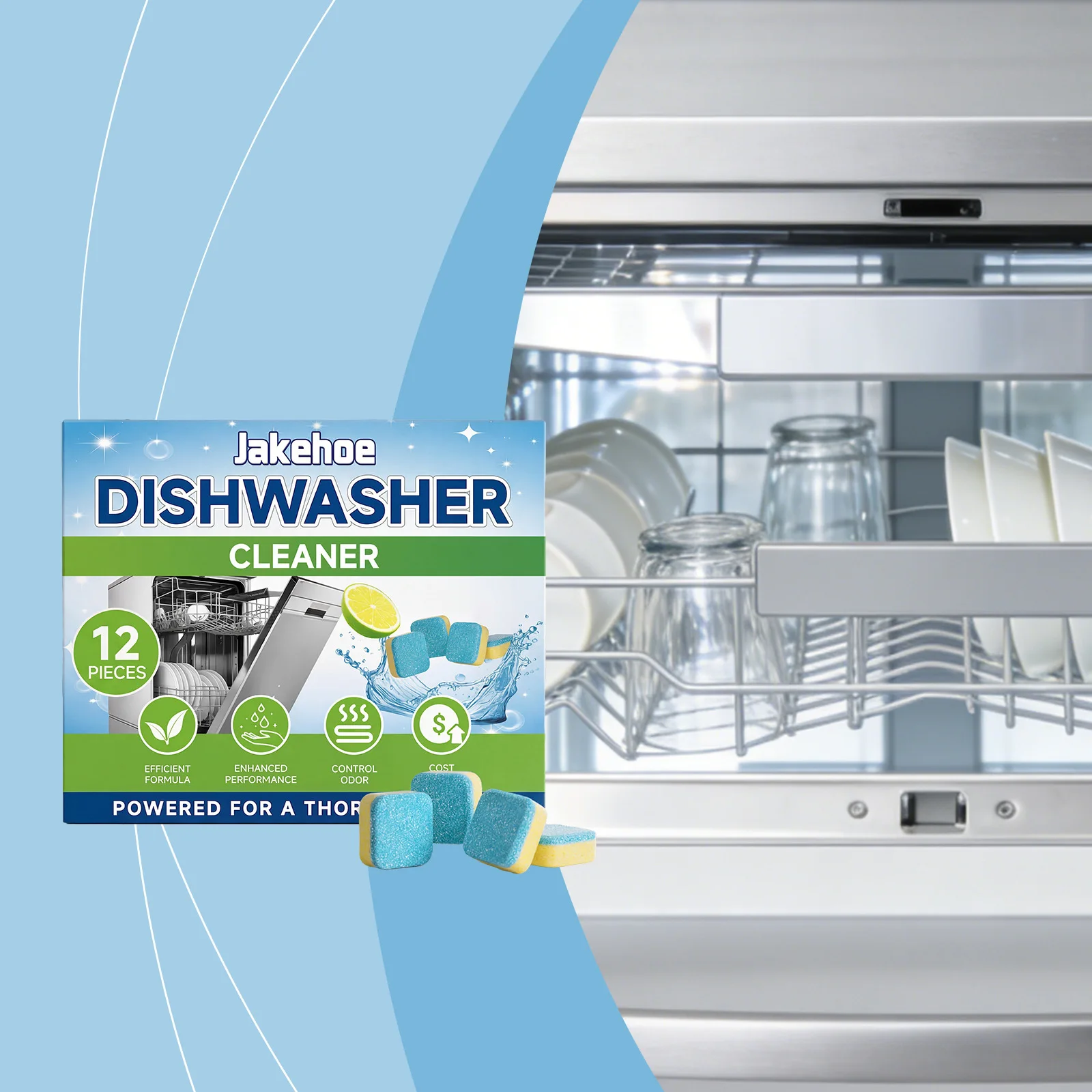 Dishwasher Cleaner Tablets 12Pcs Gentle Stain Removal Deodorizing Formula For All Brands