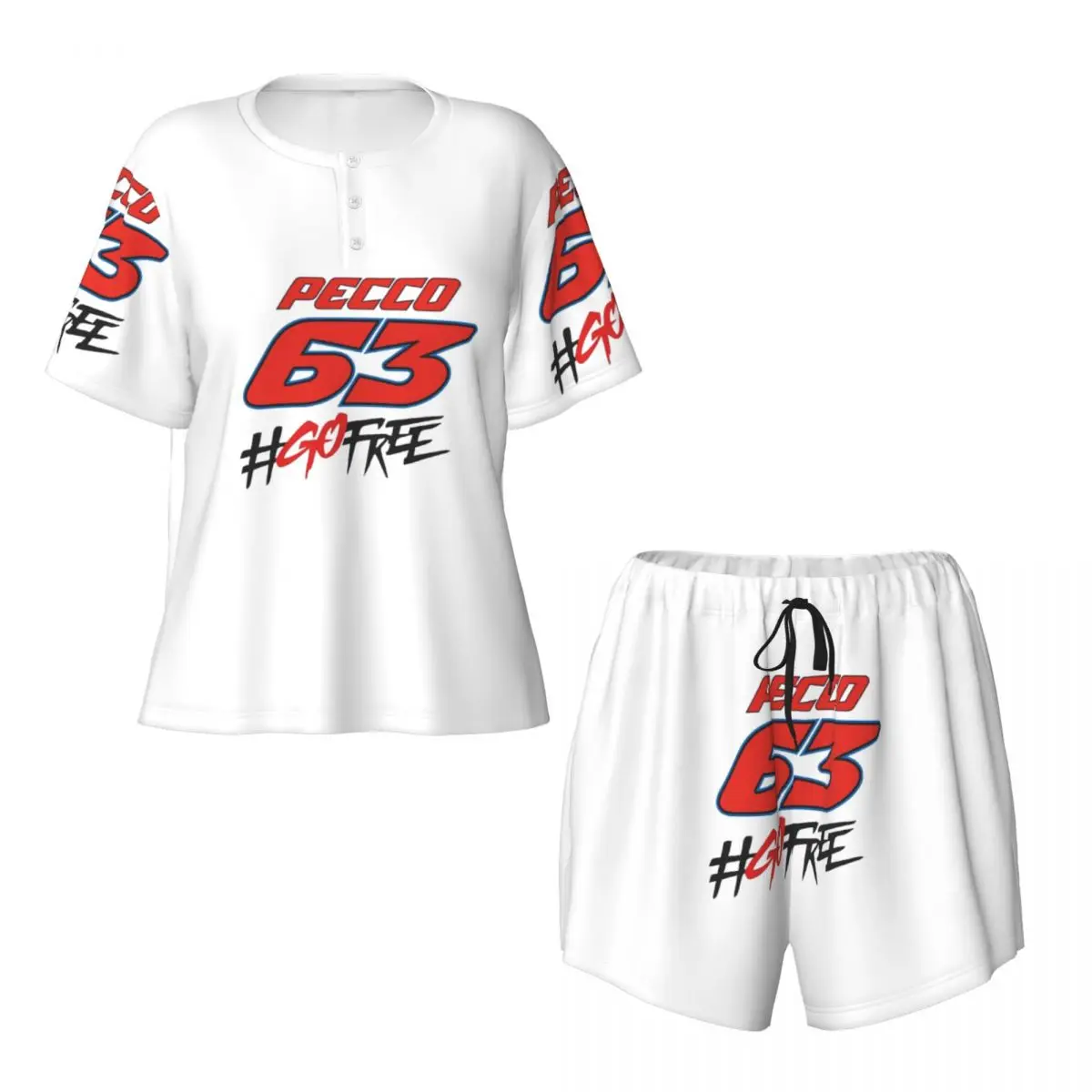 Pecco Bagnaia 63 Go Free Round Neck Short Sleeve Nightgowns for Sleeping Sleepshirts Women Loose Pajama Set Short Pants
