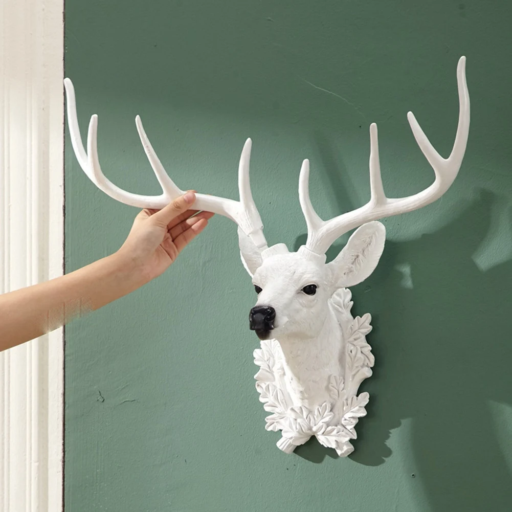 Resin Deer Sculpture Home Wall Decoration Nordic Art Animal Figurine Wall Decorations Living Room Accessories D