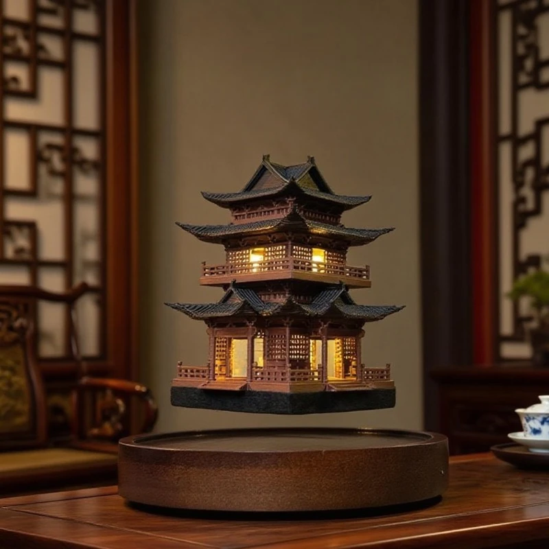 Magnetic Levitation Desktop Ornaments Lotus Flowers, Planets, and Ancient-style Pavilion Designs Home Decor A Perfect Gift