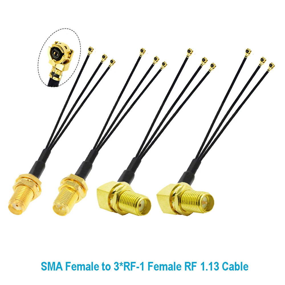 10PCS SMA Female to 3*IPX-1Female Jack 1 to 3 Triple Splitter Cable RG178 Pigtail WIFI Antenna Extension Cable Jumper