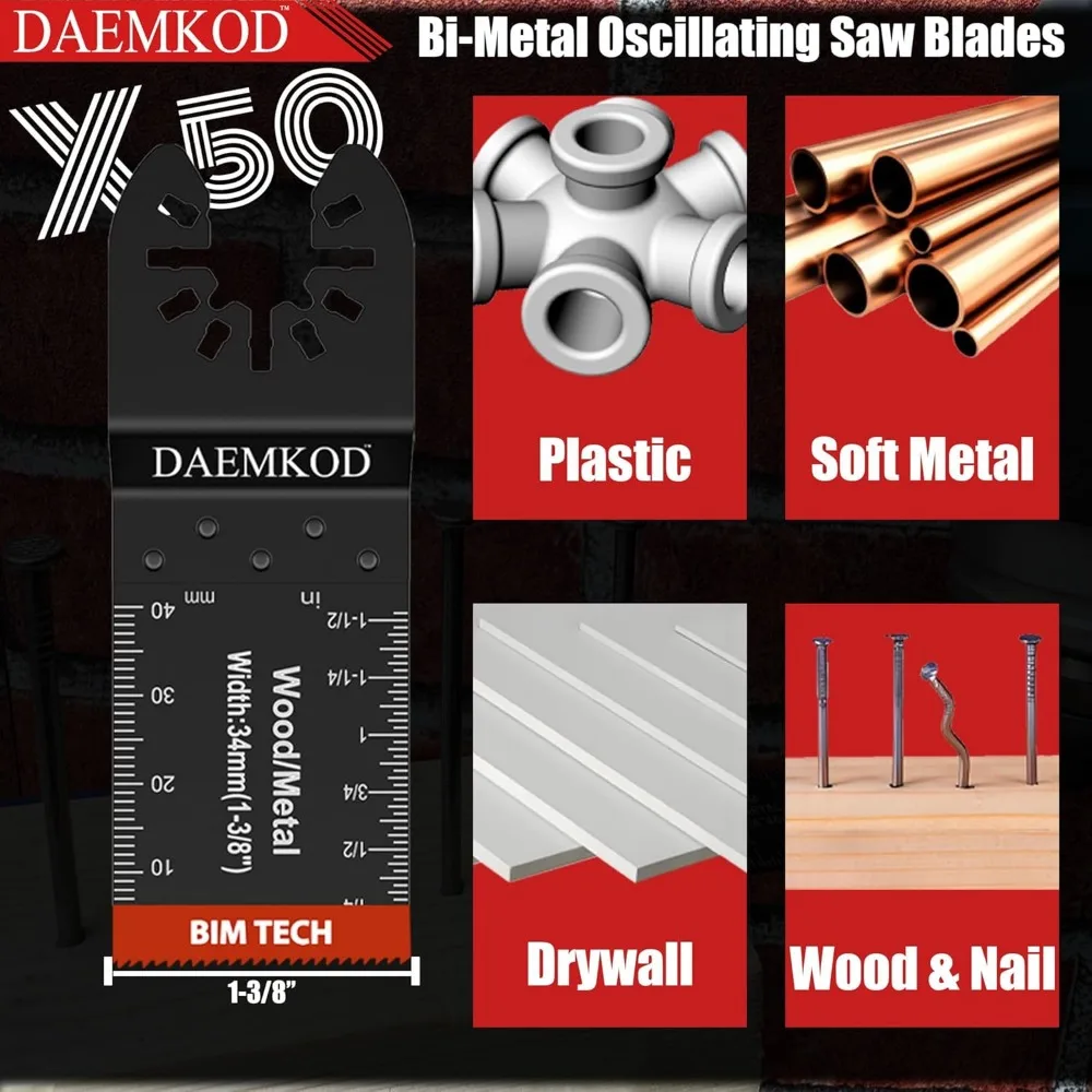 50-Pack Bi-Metal Oscillating Saw Blades for Metal, Wood, Plastic - Fits Major Power Tools