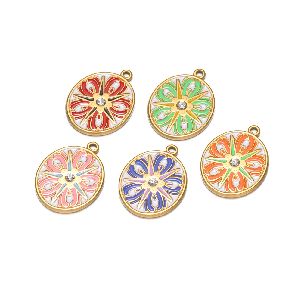 3Pcs Stainless Steel Oval Enamel Charms Flower Pendants for Women DIY Jewelry Making Necklaces Findings Bracelets Accessories