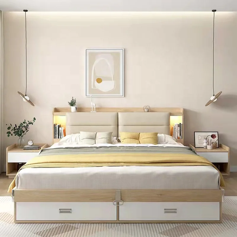 Solid Base King Bed Frame Luxury with Storage Light Hydraulic Queen Modern Residential Platform Murphy Wall Smart Support