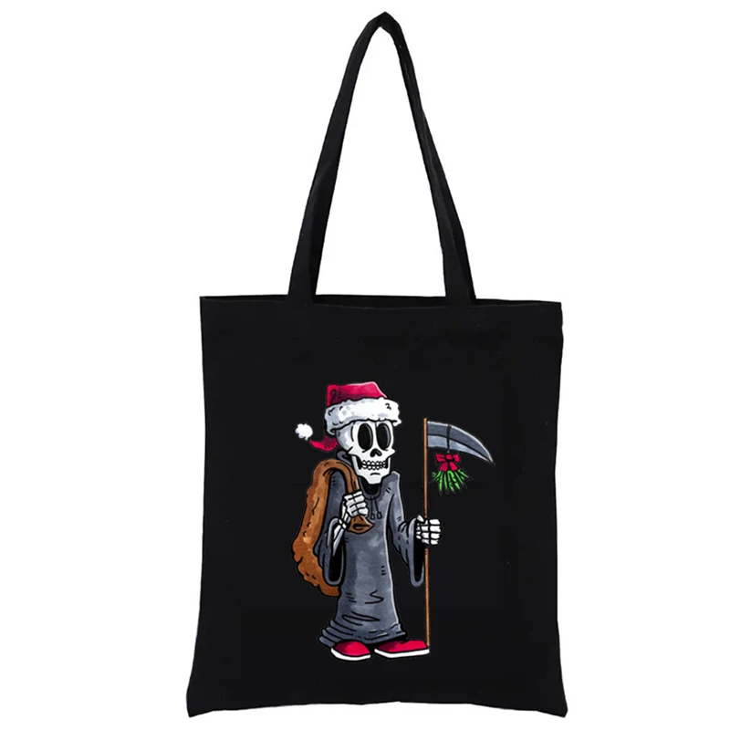 Creepy Christmas Graphic Shopping Bags Funny Tote Bag Handbags Women\'s Handbag Shopper Casual Totes Totebag Fashion Eco Canvas