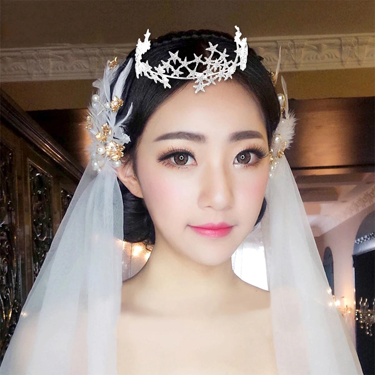 

Корона из нержавеющей стали со звездой и кристаллами и бриллиантами, свадебный головной убор, легкие, удобные, украшения для свадебной вечеринки, выпускного вечера, волосы