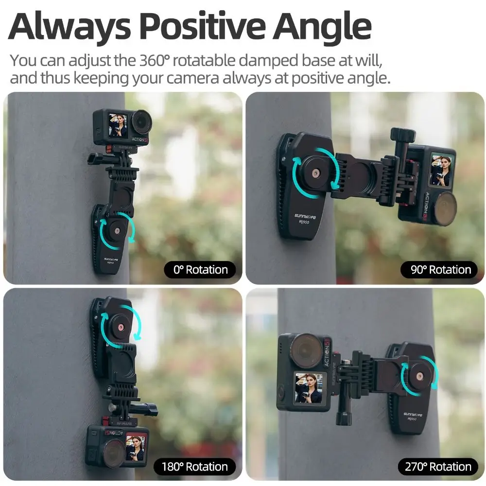 Magnetic Action Camera Backpack Mount Foldable Stretchable Backpack Clip Clamp 360 Rotatable for DJI Action 5/4/Pocket3/Insta360