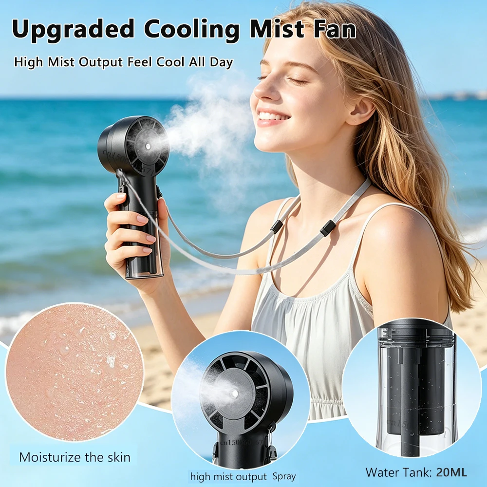 Handheld Misting Fan Portable Mister Fan 1200mAh Rechargeable Spray Water Mist Fans Mini Cooling Mister Fans with 4 Speed Wind