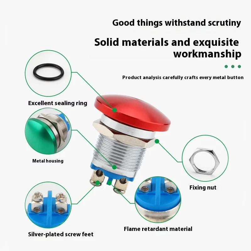 16mm19mm22mm Testa a fungo Interruttore a pulsante in metallo Tunnel Auto-Reset 1 Pulsante impermeabile con piede a vite normalmente aperto