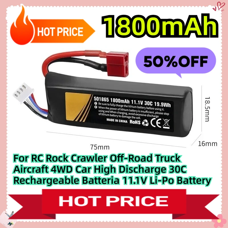 

For RC Rock Crawler 1800mAh Off-Road Truck Aircraft 4WD Car High Discharge 30C Rechargeable Batteria 11.1V Li-Po Battery