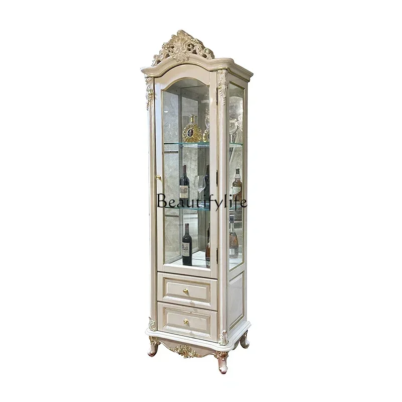 

111*French solid wood single-door wine cabinet, European luxury carved living room glass display cabinet