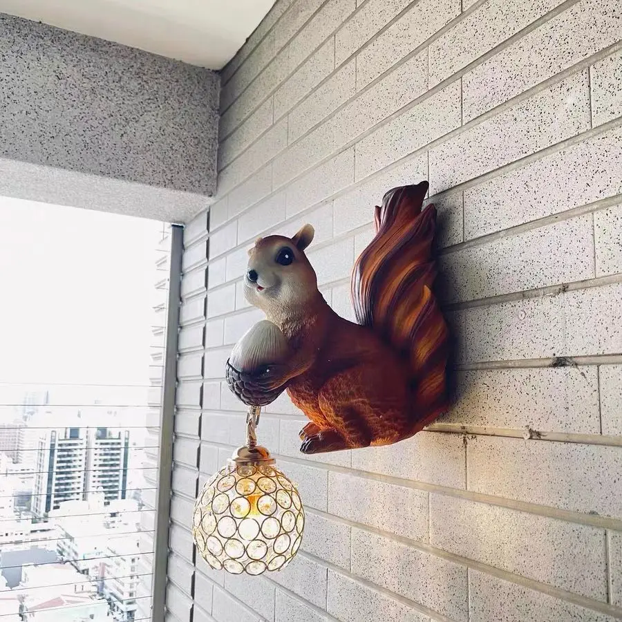lovely animal wall lamp boy girl children's room study bedside bedroom simple living room squirrel wall lamp