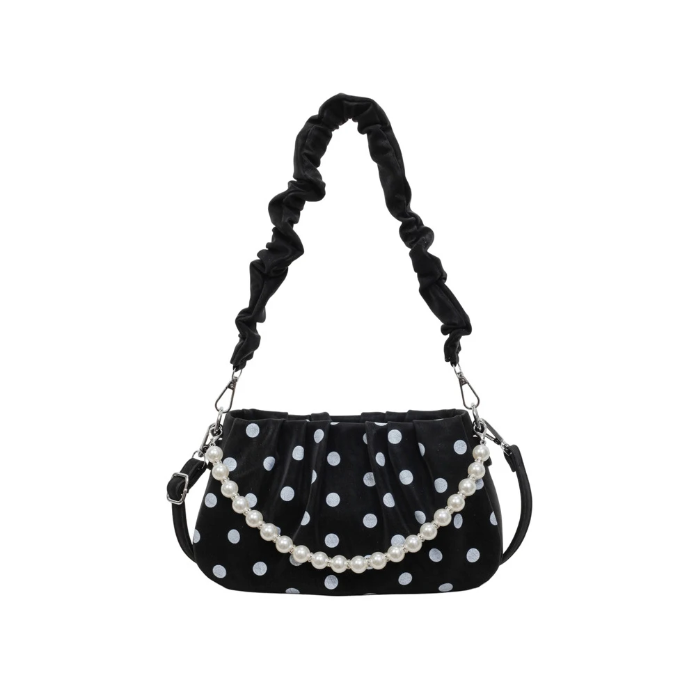 

Women's Summer Cute Bolka Dots Crossbody Shoulder Bag Pleated Pearl Soft Zipper Underarm Bags Shopping Commute Handbags 2026 New
