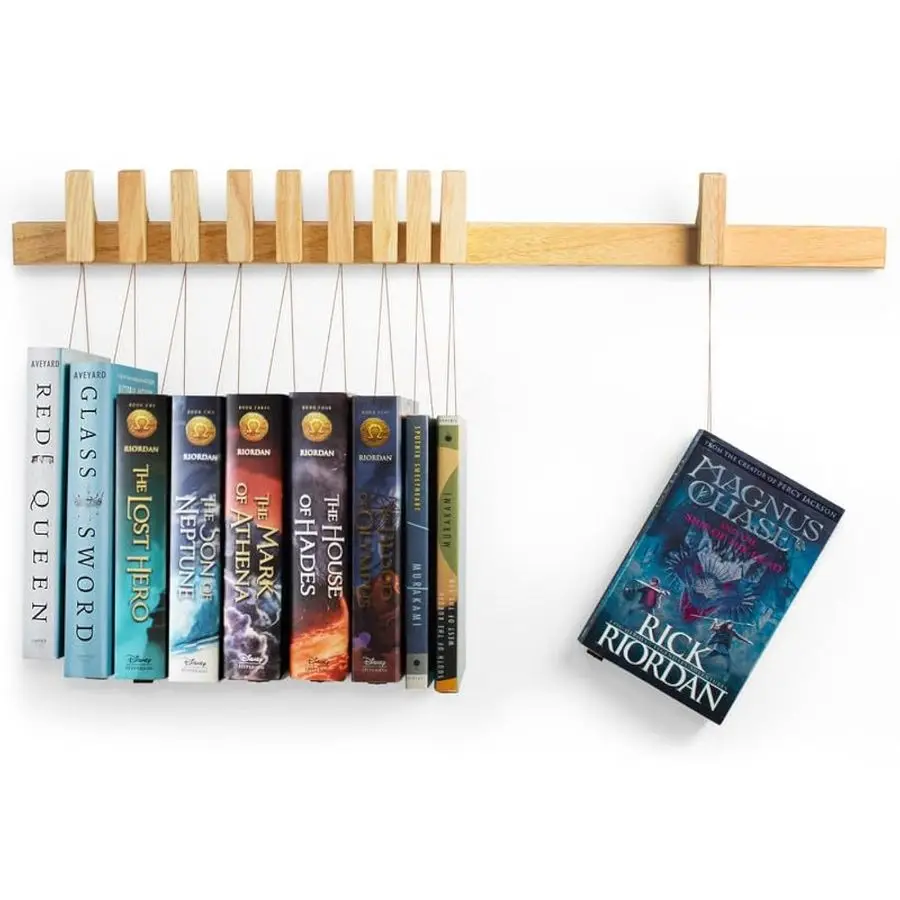 

Wall Bookshelf Wall Mounted Book Organizer with Included Bookmarks Hardwood Hanging Bookshelf for Bedroom, Living Room, or Kitch