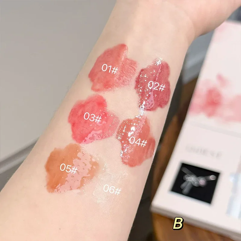 QIBEST 6 stks/doos Matte Lippenstift Sets En Spiegel Waterige Lip Glazuur Blijvende Lip Make-Up Sets Hydraterende Lipgloss Tint Ketting Gift