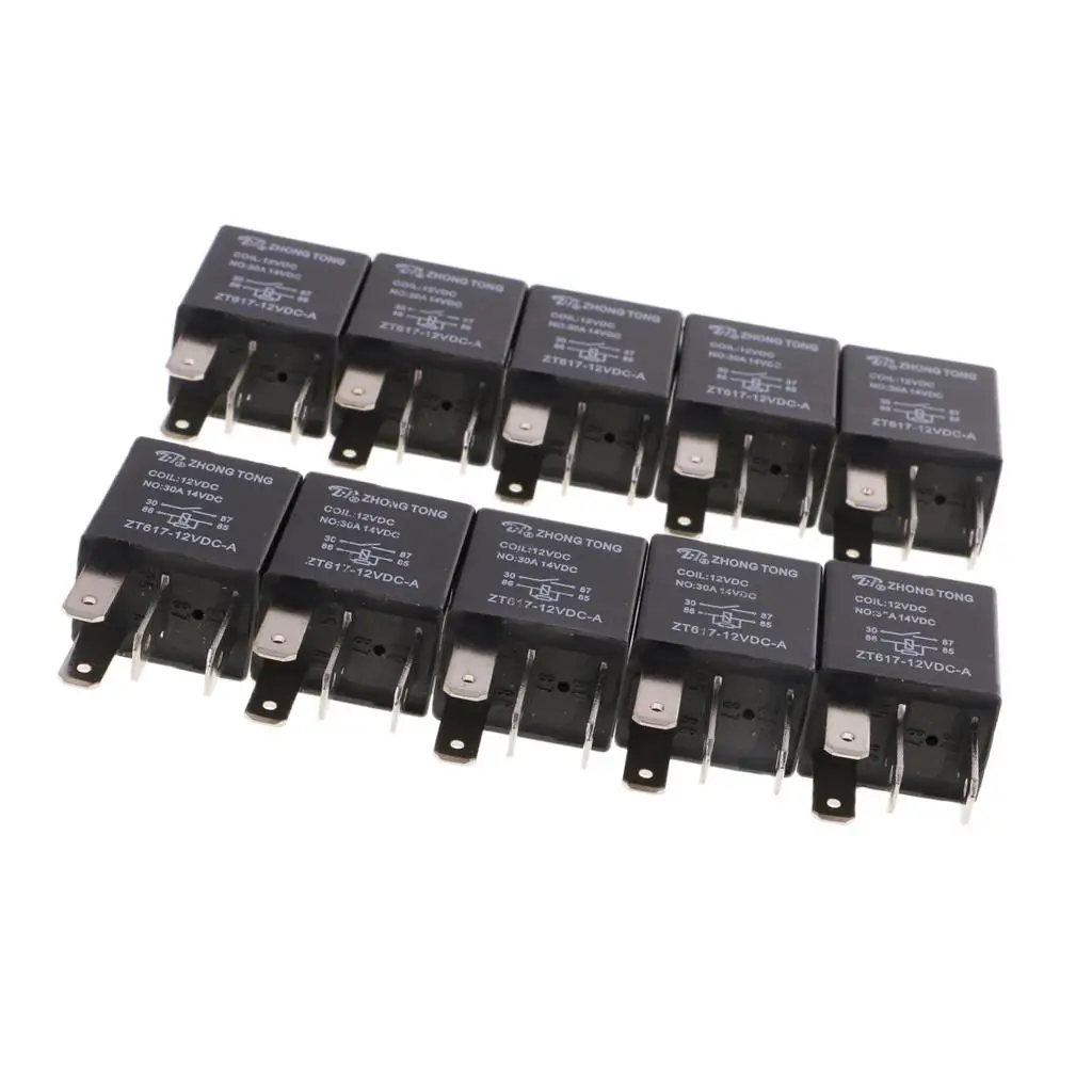 10 Pieces Automotive Car 12V 4-Pin 30 Amp Relay Kit for Fuel Pump Light Horn