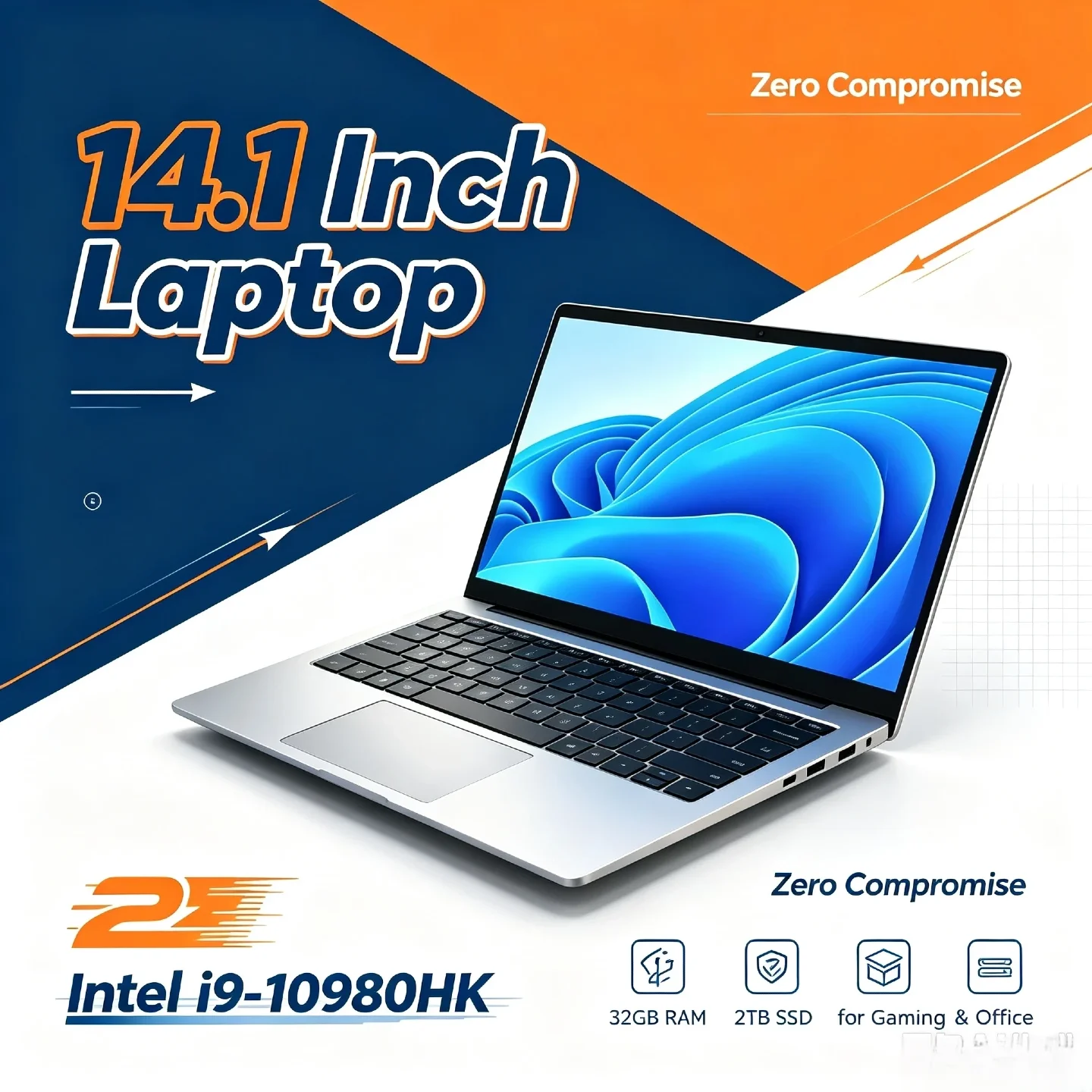 8C 16T 2.4 5.3GHz 16MB 45W Core i9 10980HK Intel 14.1 Inch Pro Laptop 32GB RAM 2TB M.2 SSD Gaming Notebook Office Fast New