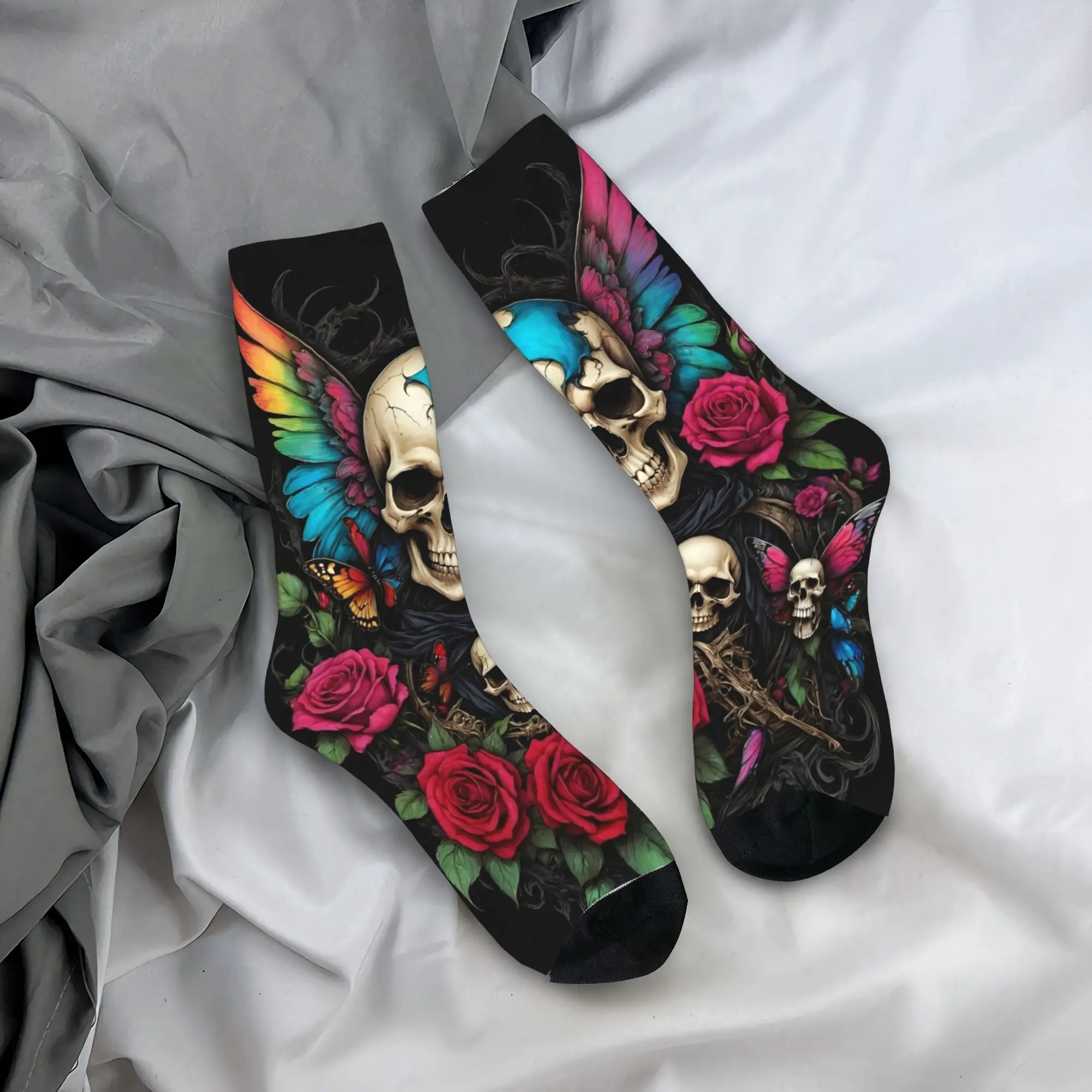 

Чулки с сахарным черепом и пламенем с цветочным принтом, носки для взрослых и мужчин, средние мягкие модные носки, зимние уличные противоскользящие носки, идея подарка