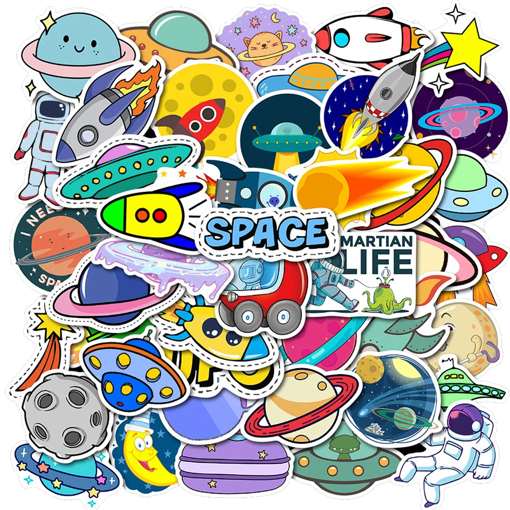 10/30/50PCS Cute Spaceship Alien Graffiti Stickers Luggage Laptop Waterproof Stickers Cool Skateboard Guitar Stickers Kid Toy