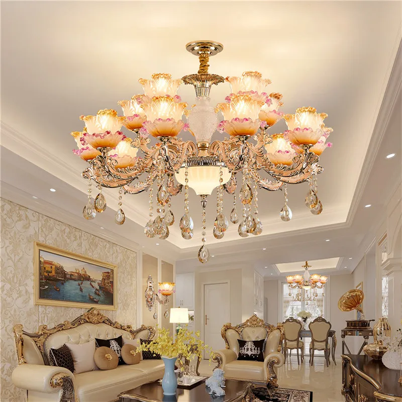 

European Luxury Crystal Chandelier Led American Living Room Restaurant Bedroom Villa Hotel Beauty Salon Pendent Lamp