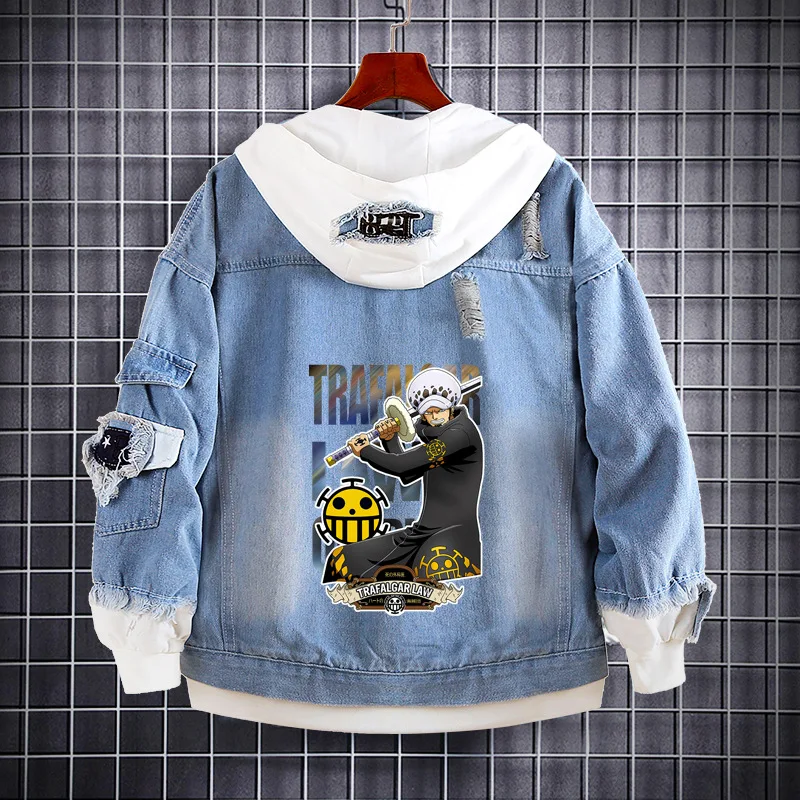 Veste en jean de dessin animé pour hommes et femmes, One Piece, Luffy Cartoon Sweater, Sauron Zantwo-dimensionnal, Spring and Autumn Jacket