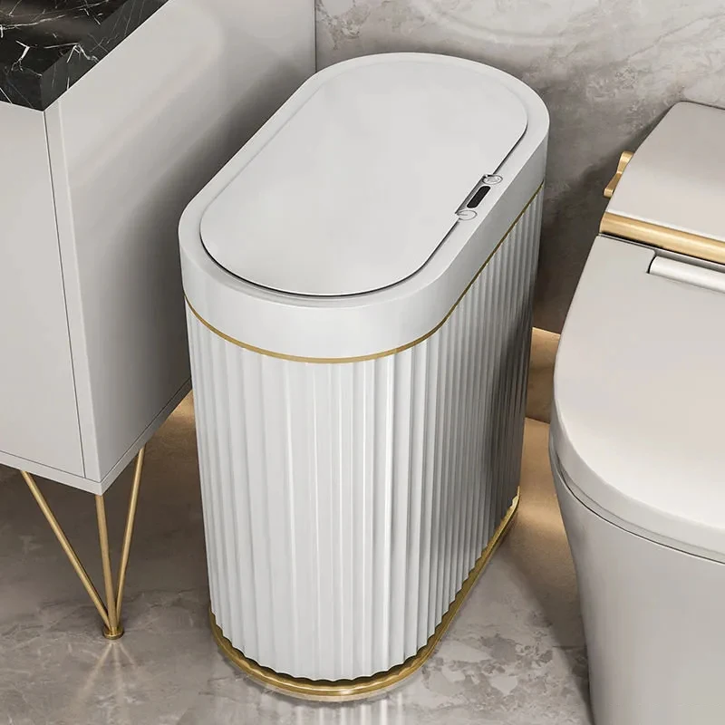 9L Kitchen Trash Can Automatic Bathroom Trash Can with Lid Button Toilet Wastebasket Home Smart Sensor Garbage Bin Dustbin