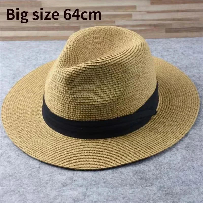 XL Big Head 63CM Sommer Strand gewebte Sonnenhüte Männer Frauen Plus Größe Jazz UV UPF 50+ Sonnenschutz Reise Panaman Strohhüte Unisex