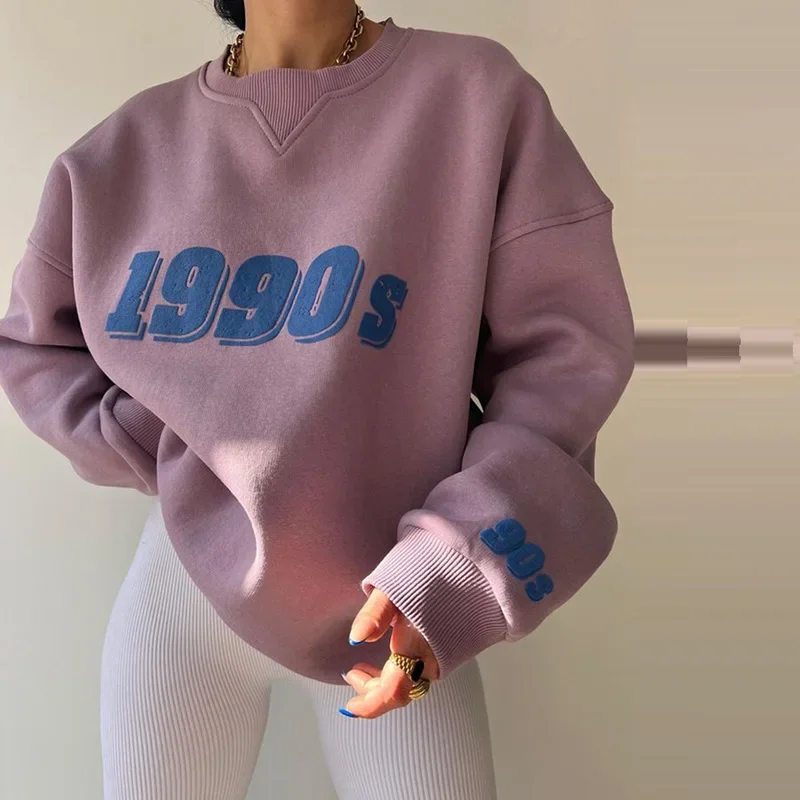 

Women's Fashion Street Retro Loose Comfortable Casual Sweatshirt Contrast Digital Print Long Sleeve Dropped Shoulder Top