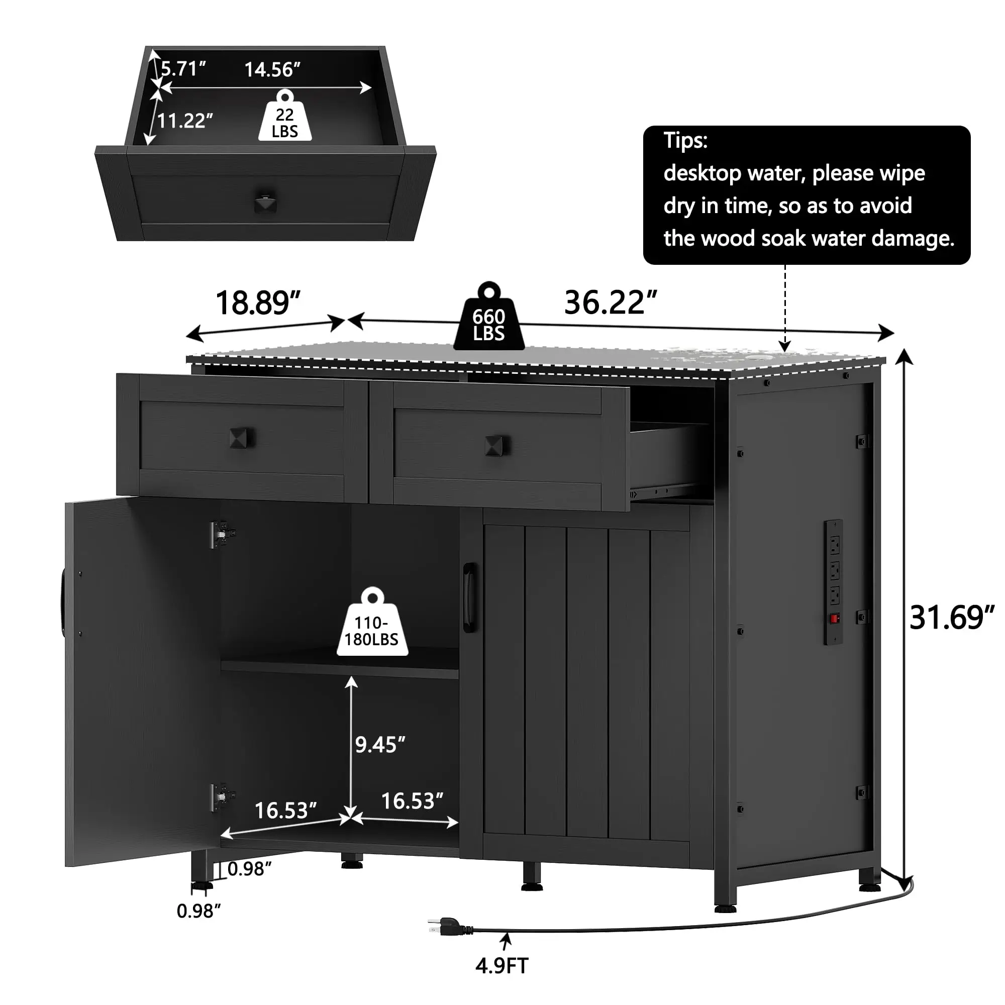 40-50 Gallon Aquarium Stand with Power Outlets, Cabinet for Fish Tank Accessories Storage, Heavy Duty Metal Fish Tank