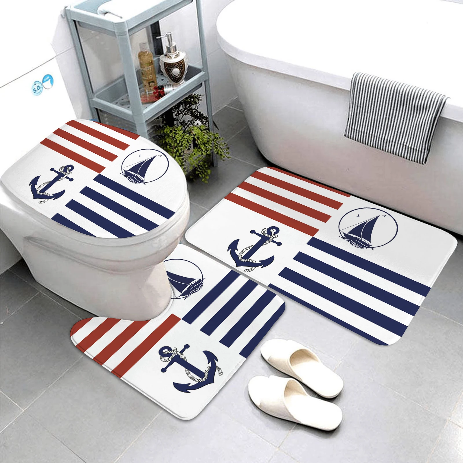 dark blue nautical series bathroom mats bathroom mats three-piece set bathroom rugs and mats bathroom products can be customized